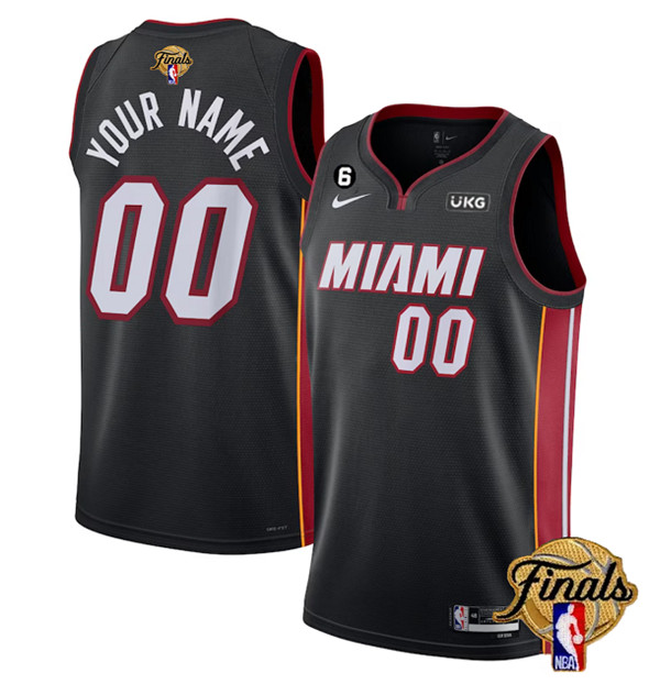 Men's Miami Heat Customized Black 2023 Finals Icon Edition With NO.6 Patch Stitched Basketball Jersey
